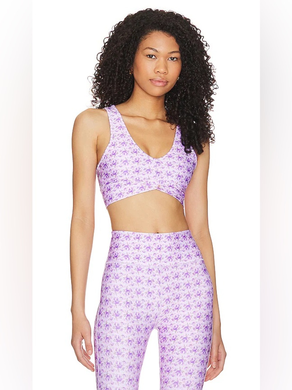 LoveShackFancy Barlow sports bra and leggings in Violet Meadows
